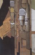 Juan Gris Glasses Newspaper and a Bottle of Wine (nn03) painting